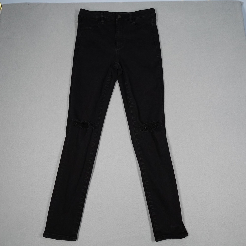 American Eagle Jegging Women 10 Long Black Super Hi-Rise Distressed Skinny Jeans
